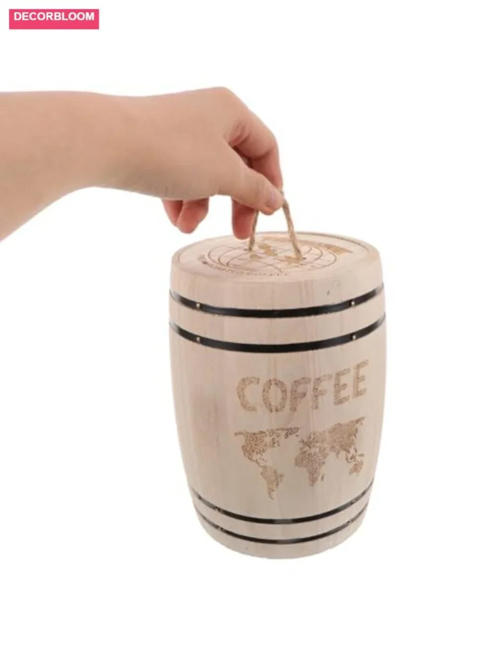Wooden Barrel Canister Airtight Lid Coffee Tea Sugar Storage Rustic Farmhouse